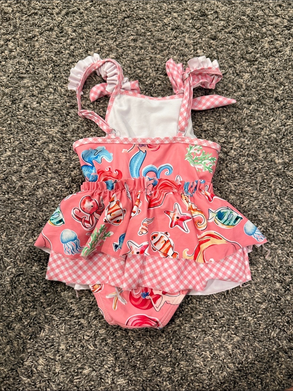 Marie Nicole 12-18 month Pink Mermaid Print Ruffle One-Piece Swimsuit - Picture 2 of 3
